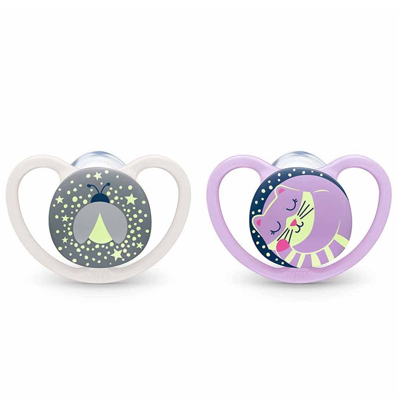 Set 2 suzete ortodontice din silicon Nuk Space Night 739658, Multicolor 0-6 luni