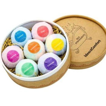 Set 7 bombe de baie efervescente cu arome si culori diferite, gift box, 920 g, sare de baie Ideas4Comfort Set 7 bombe de baie efervescente cu arome si culori diferite, gift box, 920 g, sare de baie Ideas4Comfort