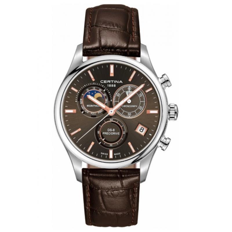 Ceas barbati Certina DS-8 Chronograph Moon Phase C033.450.16.081.00, Otel inoxidabil/Piele, 10 ATM, Maro