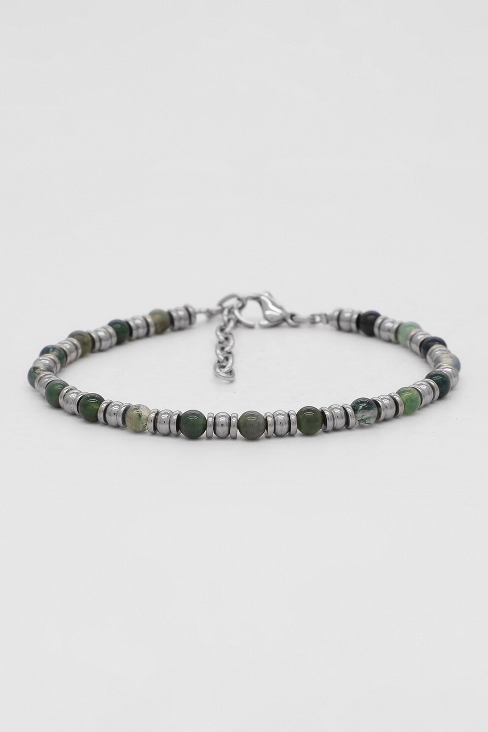 Rockstone, Bratara ajustabila cu margele, Argintiu/Verde