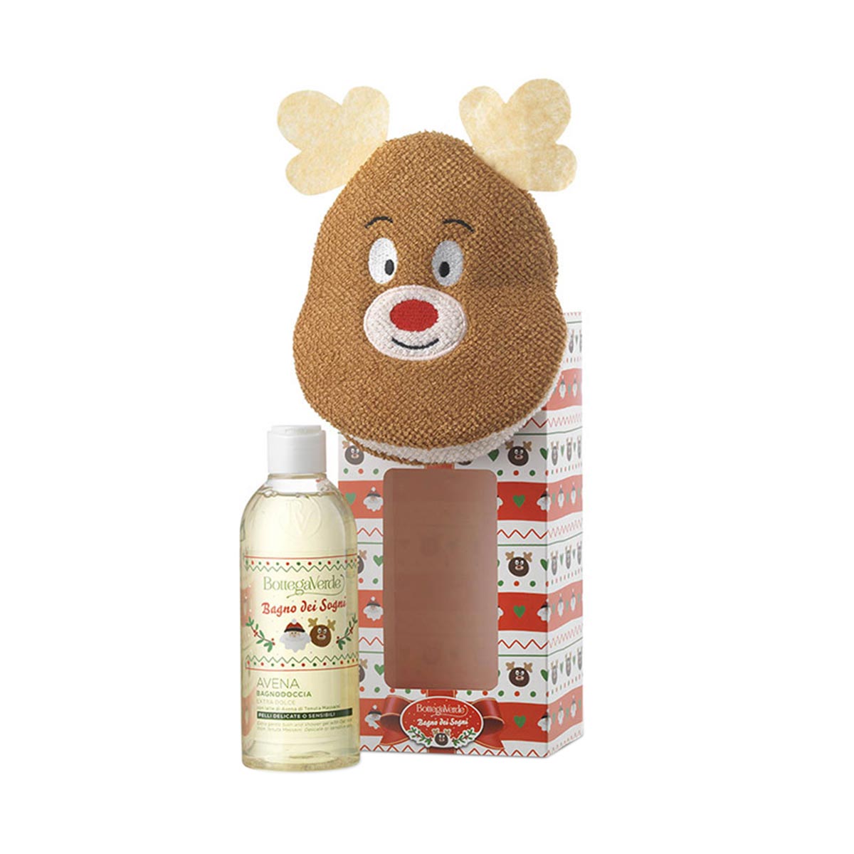 Set cadou copii, curatare corp, cu extract de lapte de ovaz, cu burete ren - Avena, 1 B, 250 ML, Bottega Verde