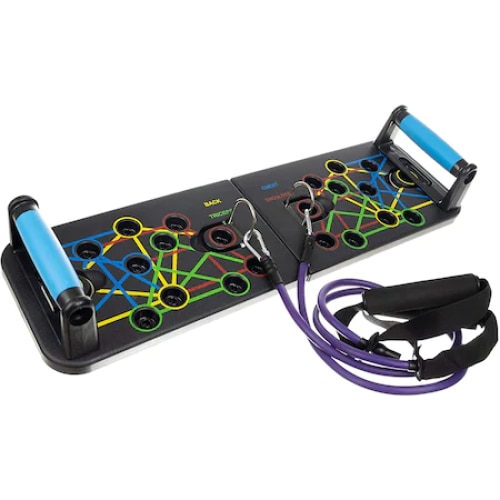 Aparat Multifunctional cu Benzi Elastice, MuscleUp, SmartVIBE™, pentru toate Grupele de Muschi, Marcaje 4 Culori, Pliabil, Baza Antiderapanta, Manere Ergonomice