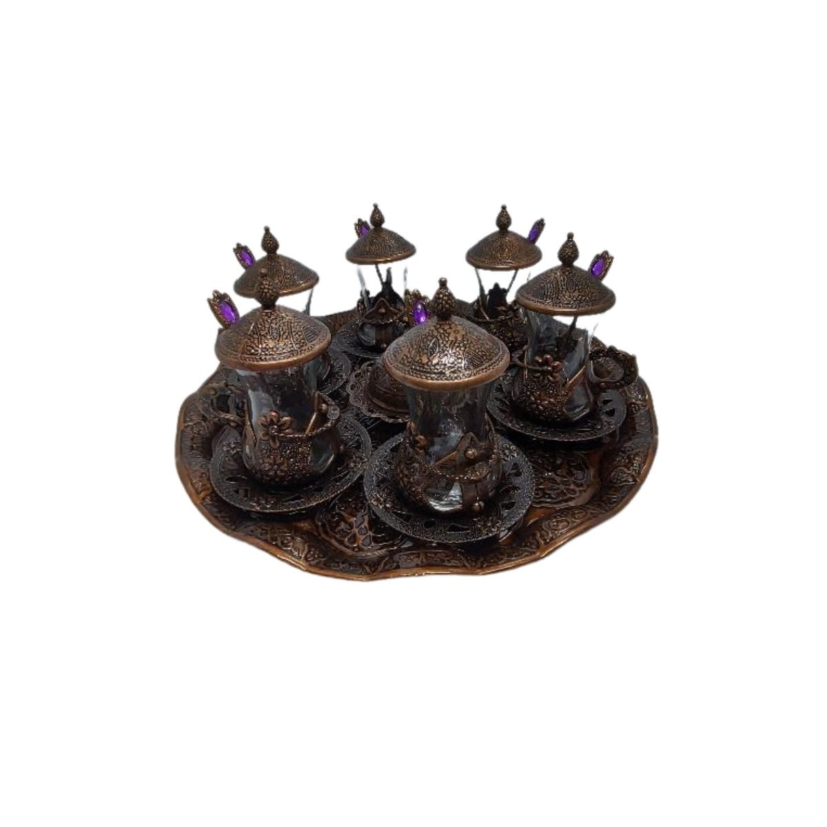 Set cesti cafea/ceai,6x100 ml cu tava , lingurite, farfurii, suport desert metalice, Acar