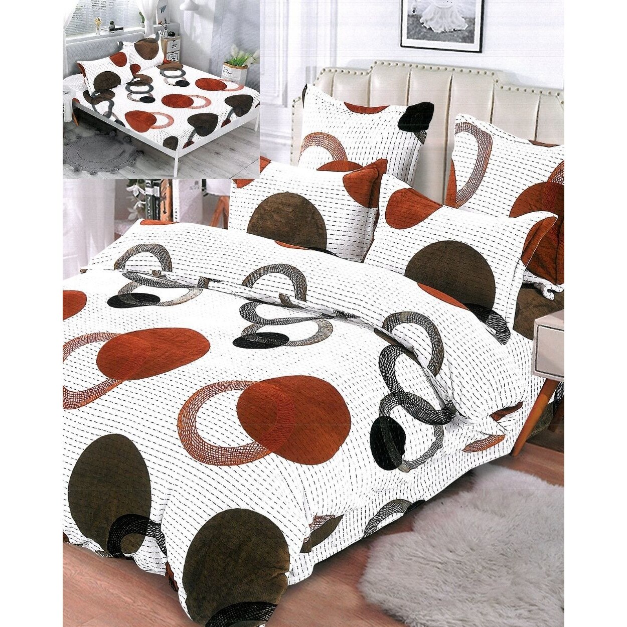 Lenjerie de Pat Cocolino cu Elastic, 2 Fete, 6 Piese, Pat 2 Persoane, Forme Rotunde, LCT-37