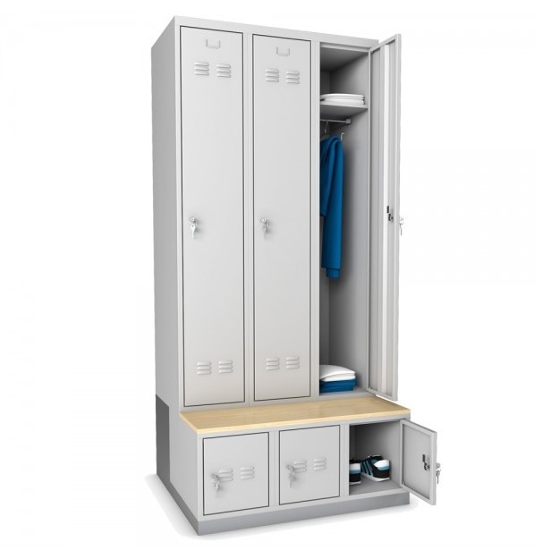 Vestiar cu bancuta 3 usi imbracaminte si 3 usi incaltaminte L900xA800xH2156 mm
