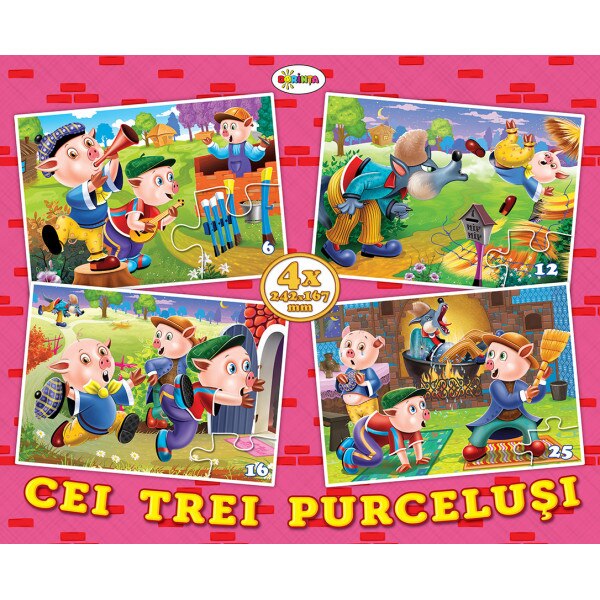 Puzzle 4 imagini - Cei trei purcelusi, 59 piese