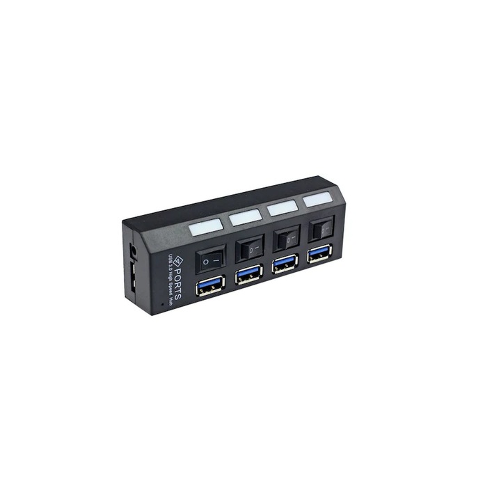 Hub USB 3.0 cu 4 porturi, butoane ON/OFF individuale, led indicator K KATHODE