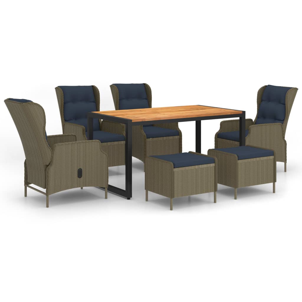 Set mobilier de gradina 7 piese masa fotolii si tabureti, vidaXL, Poliratan-Lemn acacia-Otel, Maro/Negru