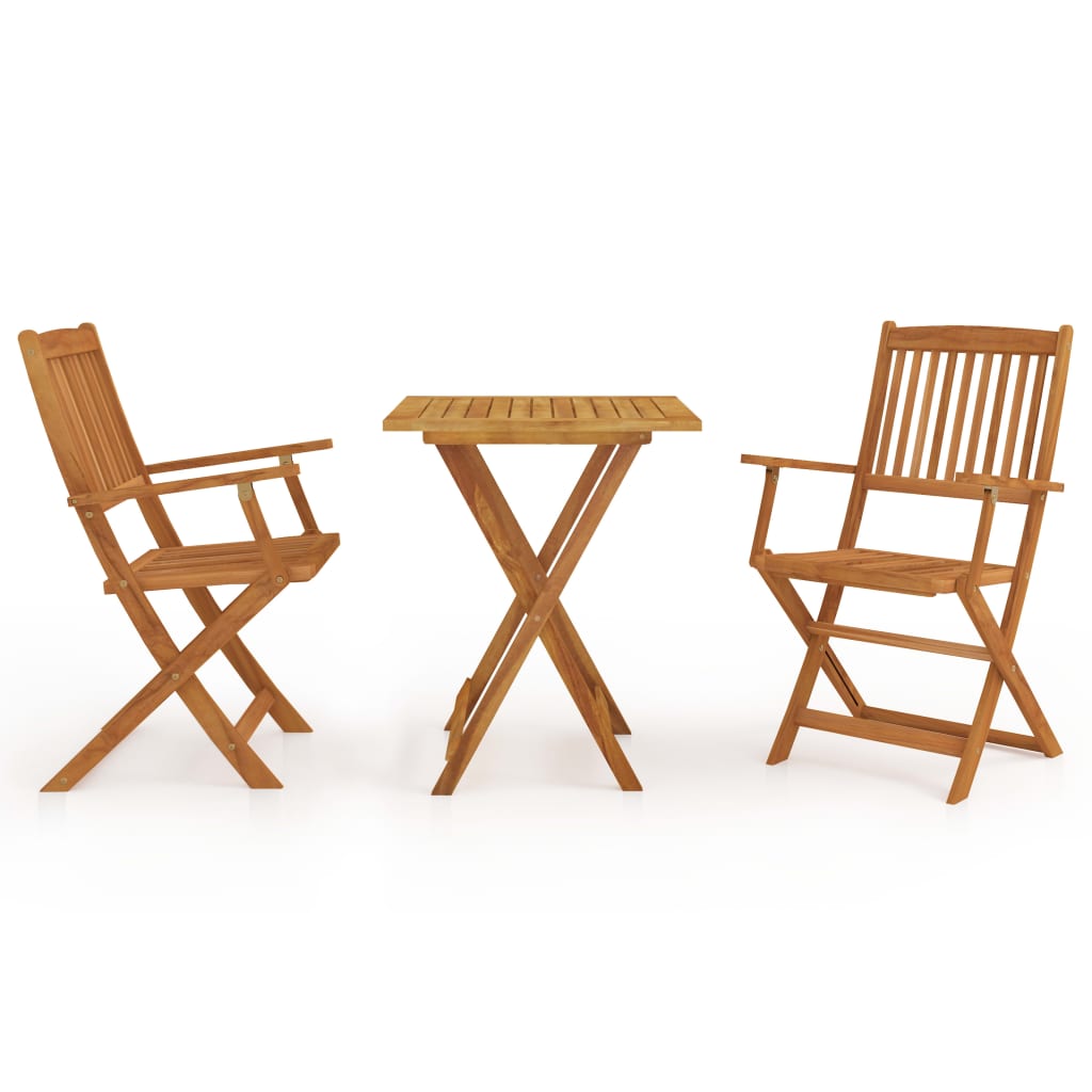 Set mobilier de gradina din 3 piese pliabile cu masa patrata vidaXL, Lemn de acacia, 60 x 60 x 75 cm, Maro