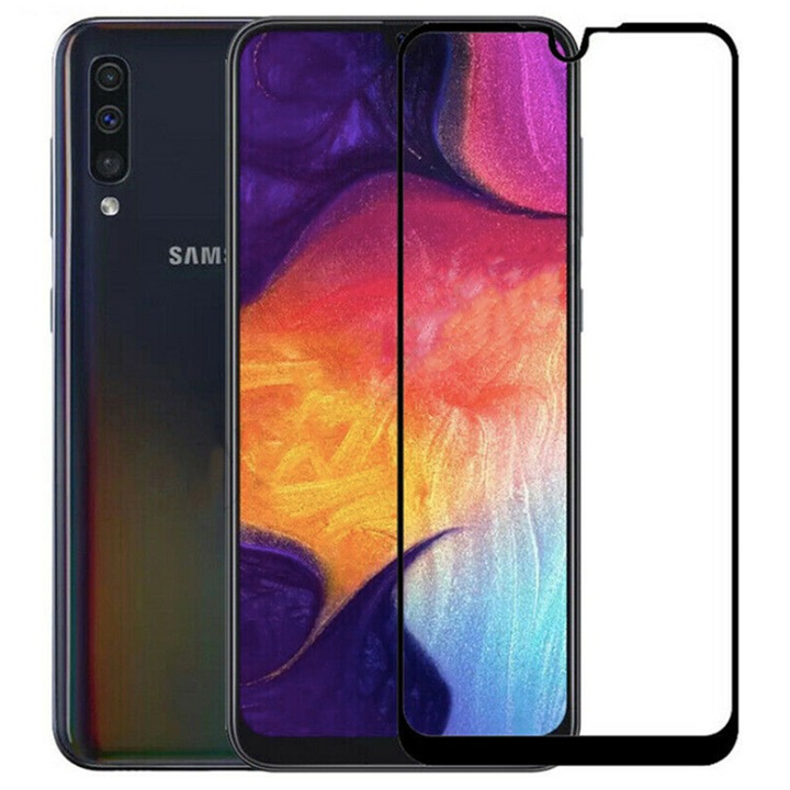 Samsung Galaxy A40 G-Tech védő fólia, Ragasztás a teljes felületen, Teljes lefedettség, AGC Üveg, Fekete