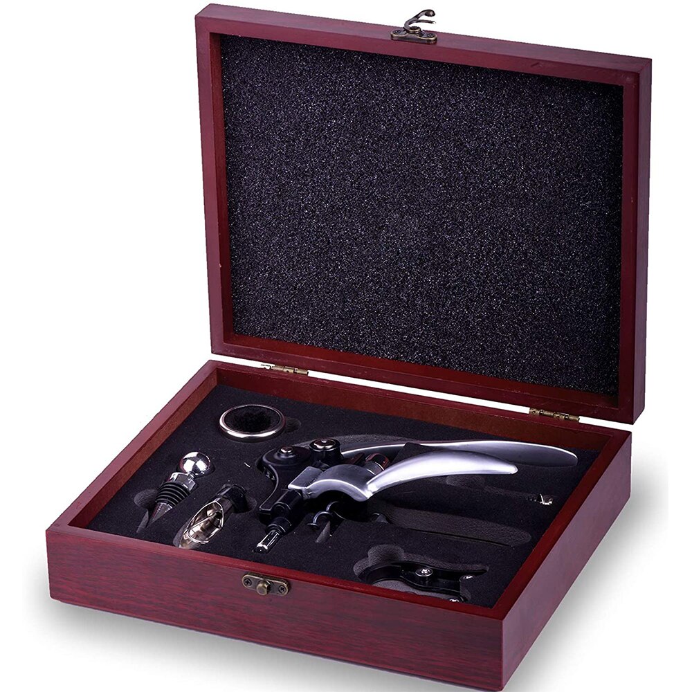 Set accesorii profesionale pentru vin, Quasar & Co. 6 piese, in cutie de lemn