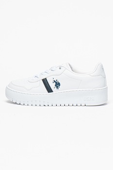 U.S. Polo Assn., Pantofi sport de piele ecologica cu segment perforat Baldo, Alb/Bleumarin U.S. Polo Assn., Pantofi sport de piele ecologica cu segment perforat Baldo, Alb/Bleumarin
