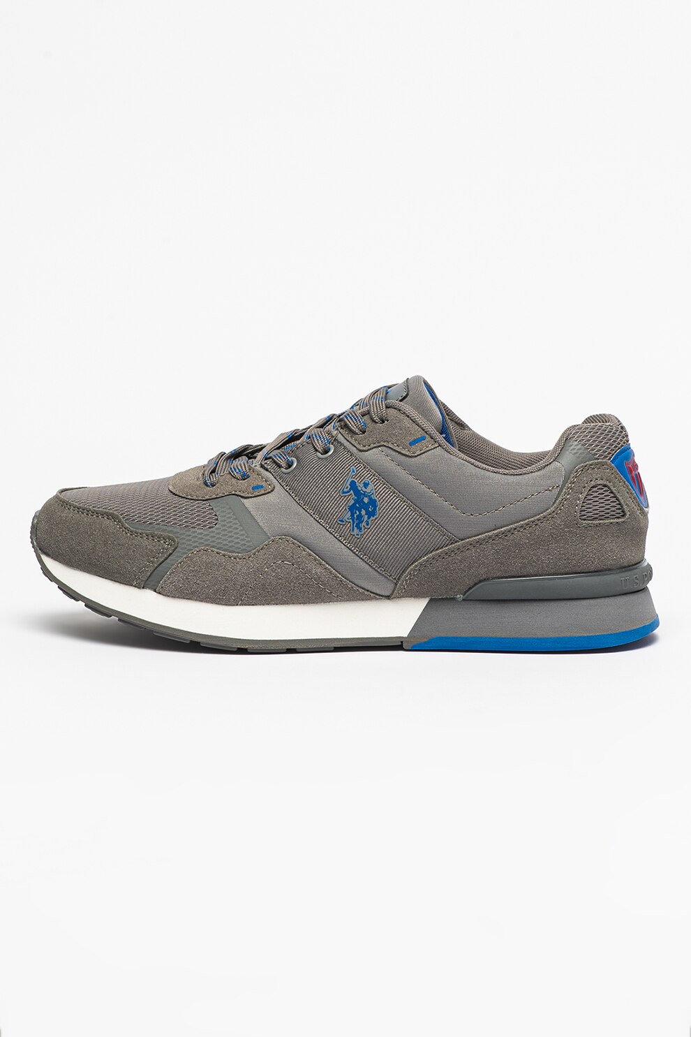 U.S. Polo Assn., Pantofi sport cu detalii din piele intoarsa ecologica Palmas, Gri cenusa