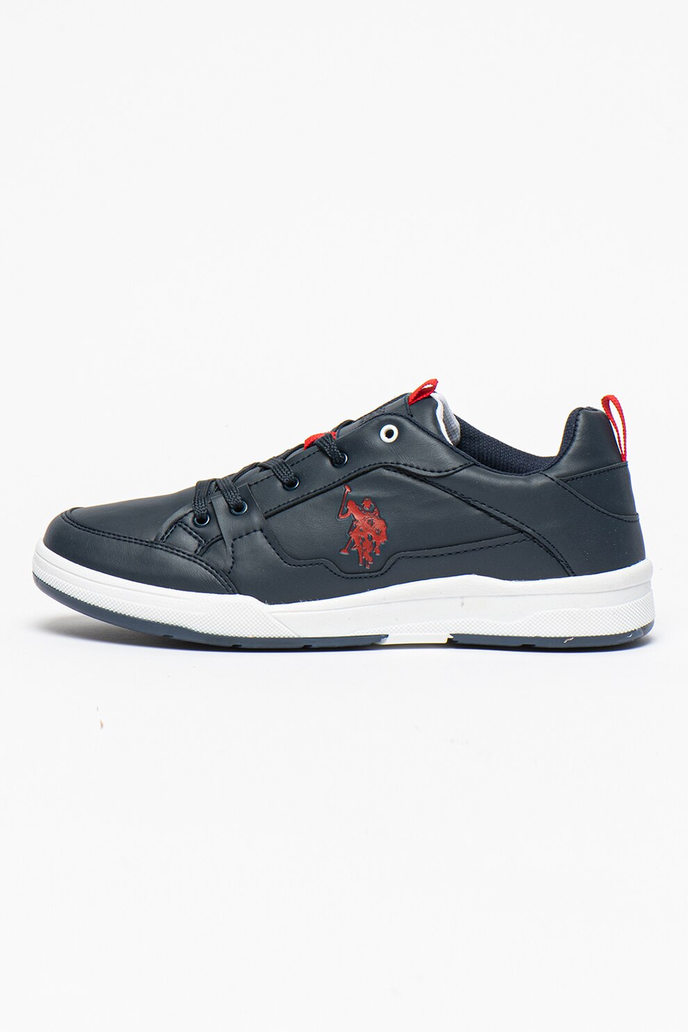 U.S. Polo Assn., Pantofi sport de piele ecologica cu logo Minas, Bleumarin/Rosu
