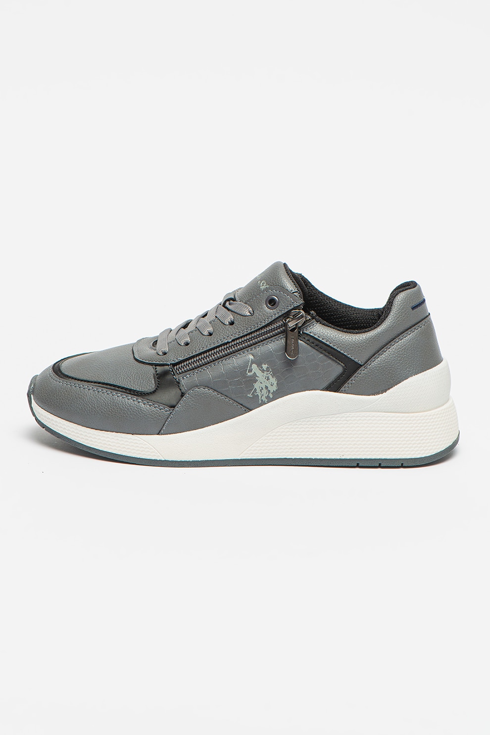 U.S. Polo Assn., Pantofi sport de piele ecologica cu model piele de reptila, Gri