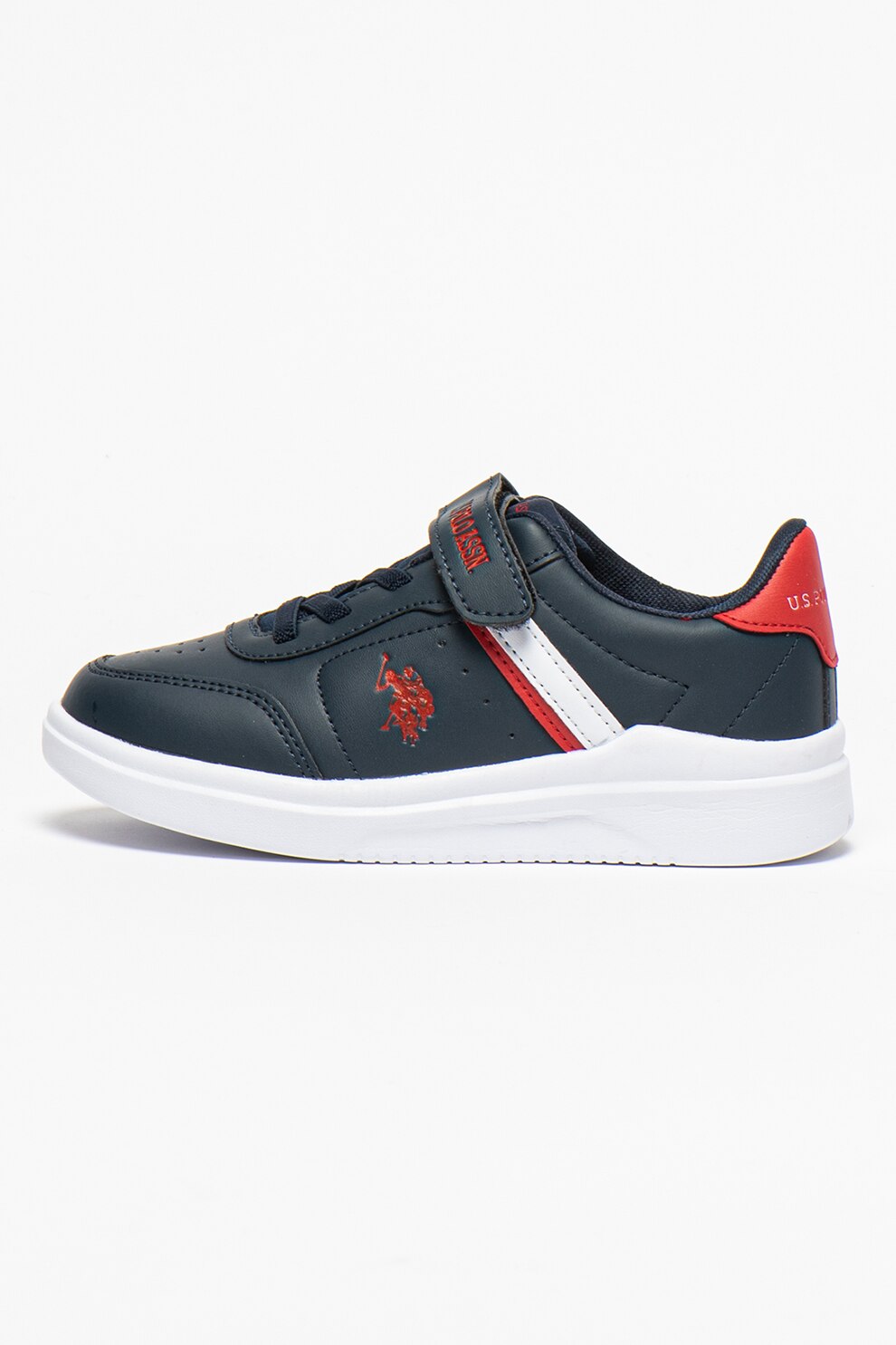 U.S. Polo Assn., Pantofi sport de piele ecologica Berkeley, Bleumarin/Alb/Rosu