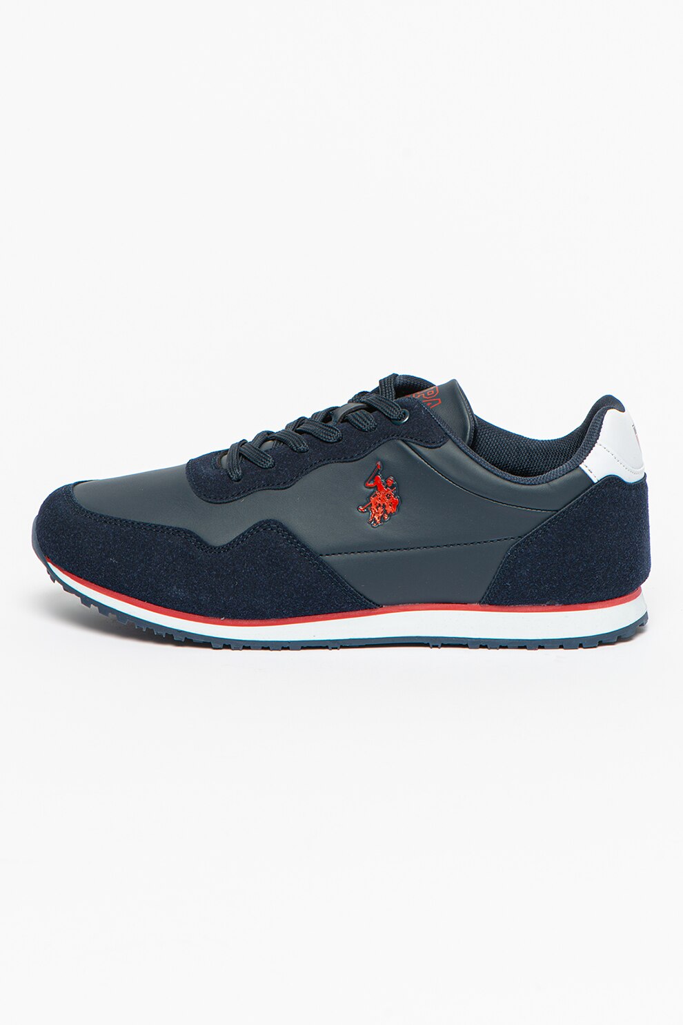 U.S. Polo Assn., Pantofi sport de piele ecologica cu insertii de material textil Ferland, Bleumarin inchis