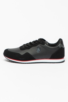 U.S. Polo Assn., Pantofi sport cu insertii de piele ecologica Ferland, Negru U.S. Polo Assn., Pantofi sport cu insertii de piele ecologica Ferland, Negru