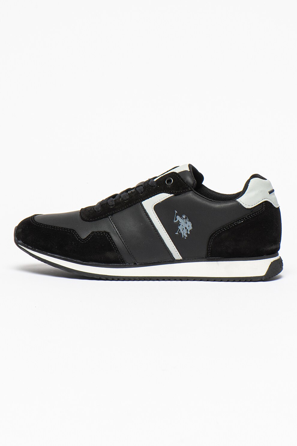 U.S. Polo Assn., Pantofi sport cu garnituri piele intoarsa Mect, Negru/Gri