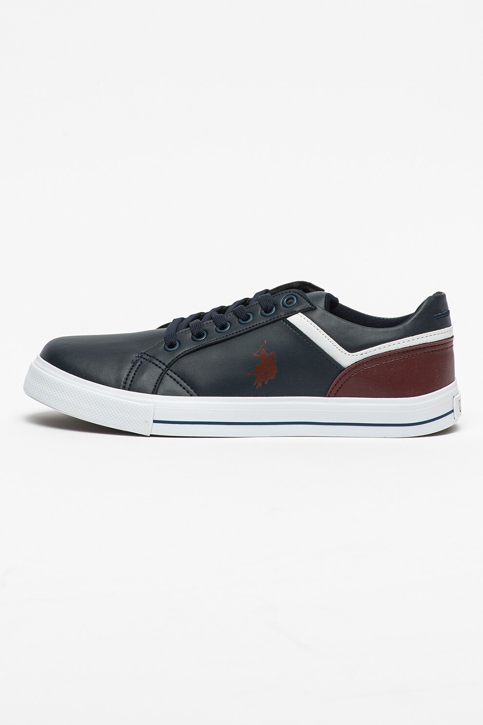 U.S. Polo Assn., Pantofi sport din piele ecologica Ponk, Bleumarin/Bordeaux