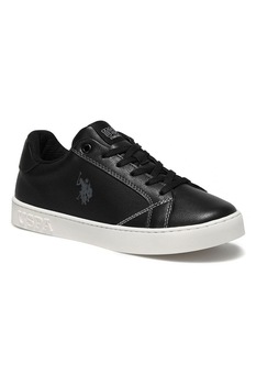 U.S. Polo Assn., Pantofi sport low cut din piele ecologica, Negru U.S. Polo Assn., Pantofi sport low cut din piele ecologica, Negru