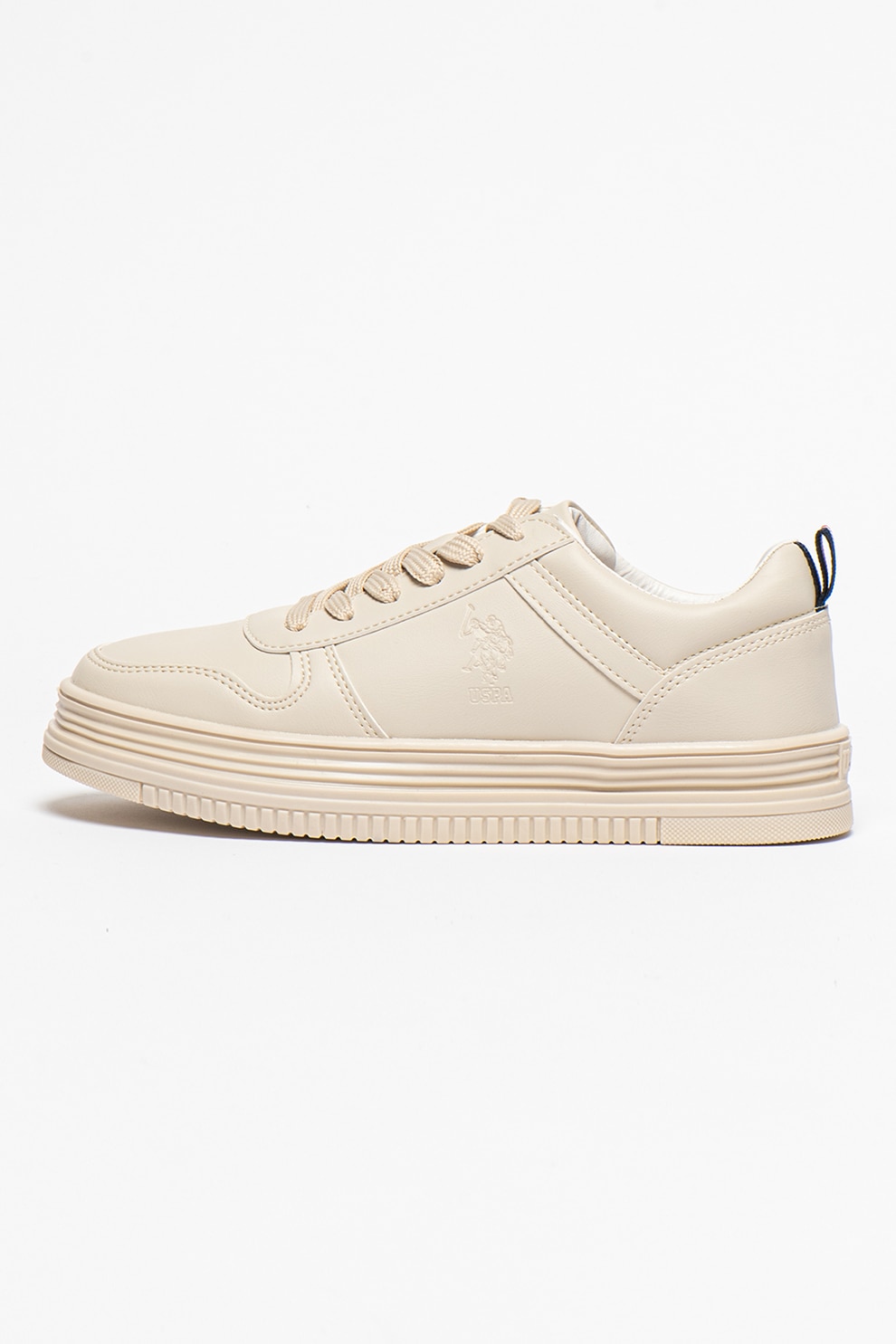 U.S. Polo Assn., Pantofi sport de piele ecologica Suri, Maro nisip