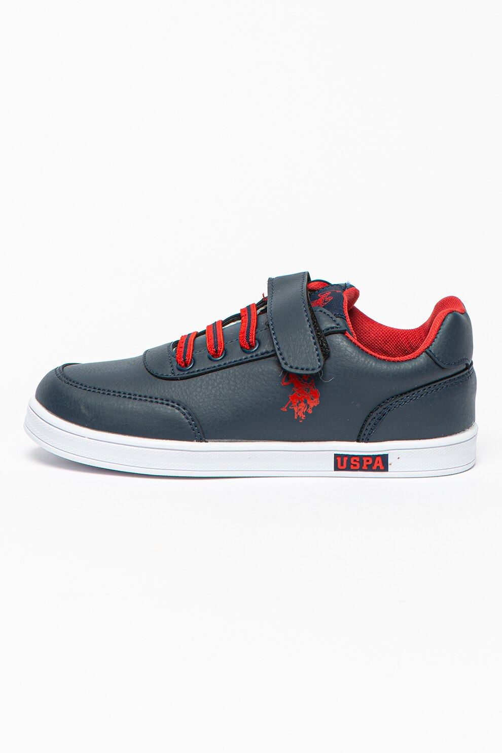 U.S. Polo Assn., Pantofi sport de piele ecologica Cameron, Bleumarin/Rosu