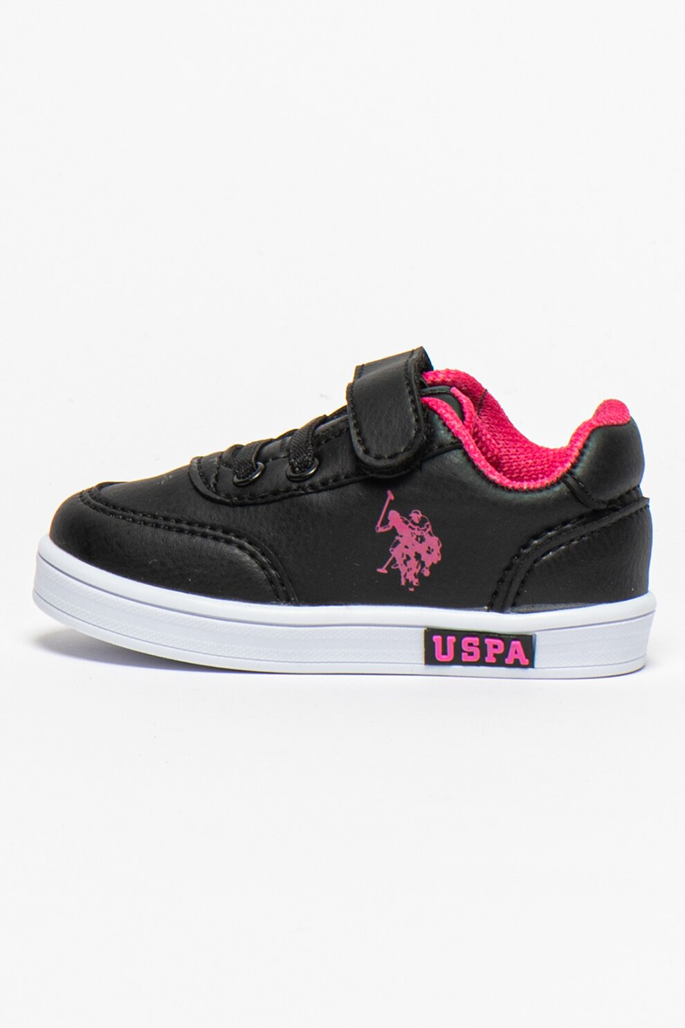 U.S. Polo Assn., Pantofi sport de piele ecologica Cameron, Negru/Roz