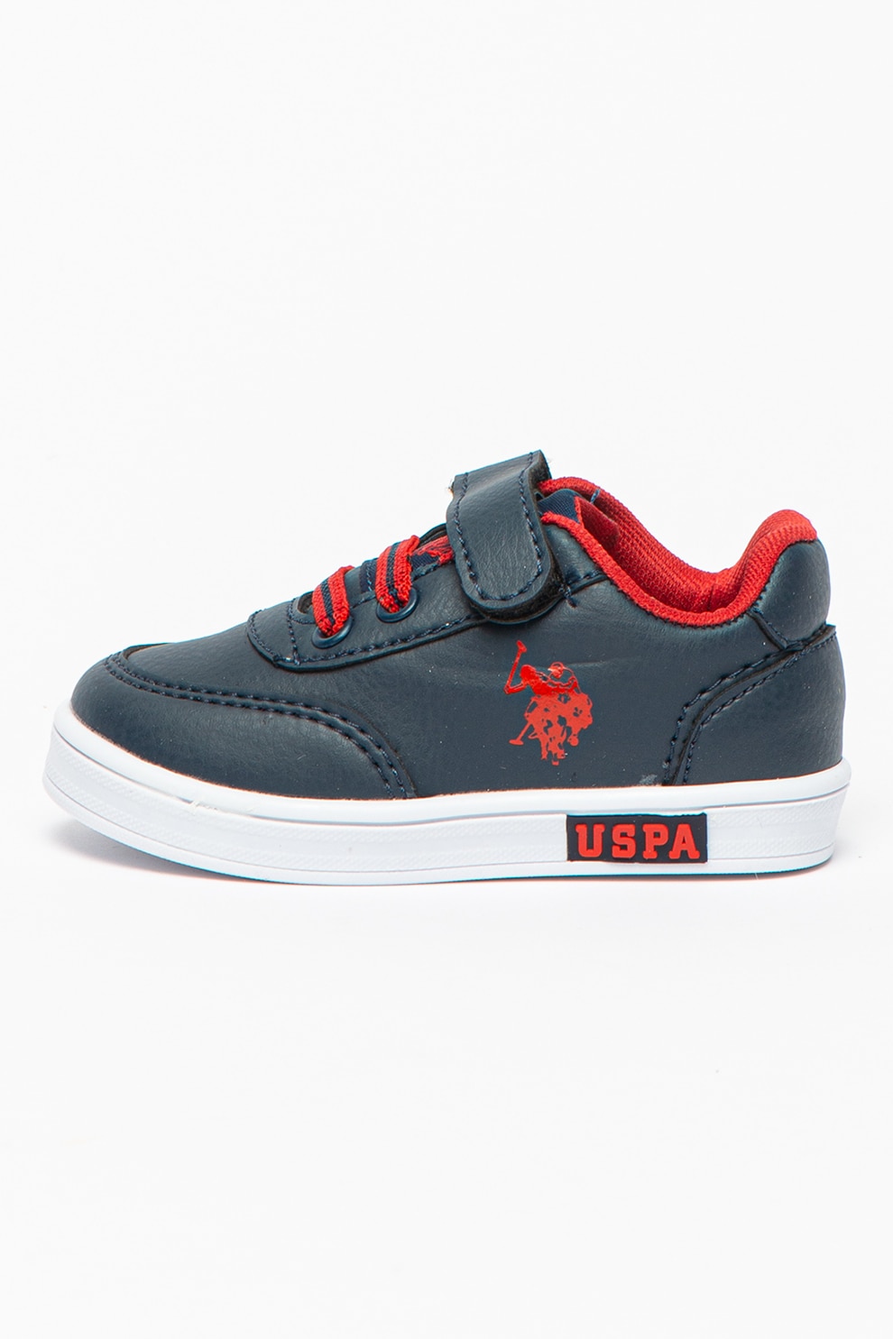 U.S. Polo Assn., Pantofi sport de piele ecologica cu velcro Cameron, Bleumarin/Rosu