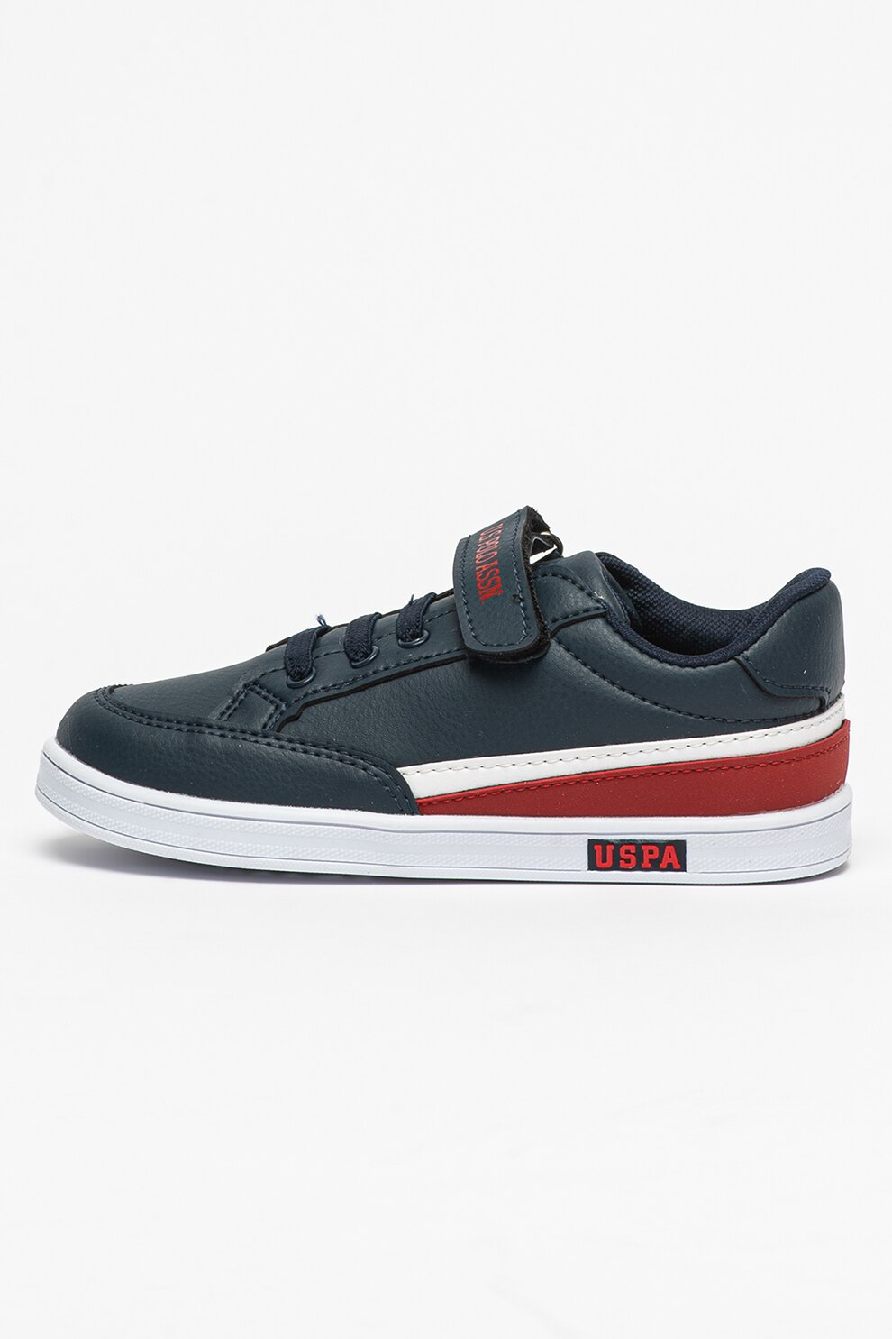 U.S. Polo Assn., Pantofi sport cu sireturi elastice si inchidere velcro Jamal, Bleumarin/Rosu