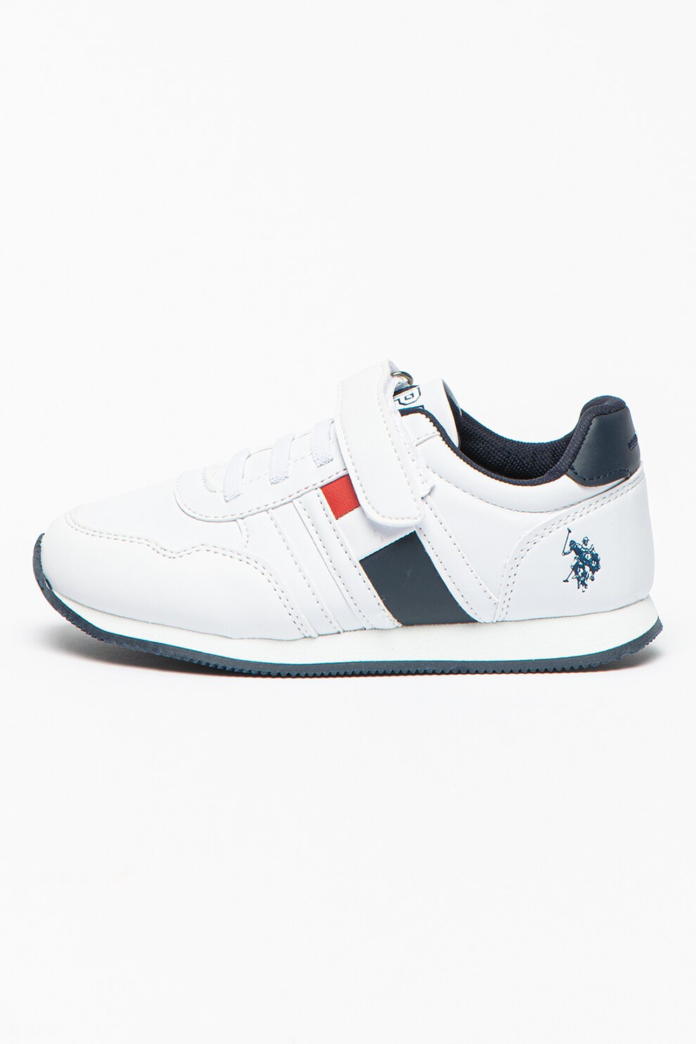 U.S. Polo Assn., Pantofi sport din piele ecologica cu inchidere velcro Cajun, Alb/Bleumarin/Rosu