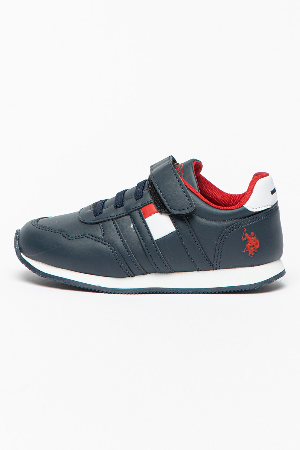 U.S. Polo Assn., Pantofi sport din piele ecologica cu inchidere velcro Cajun, Bleumarin/Alb/Rosu