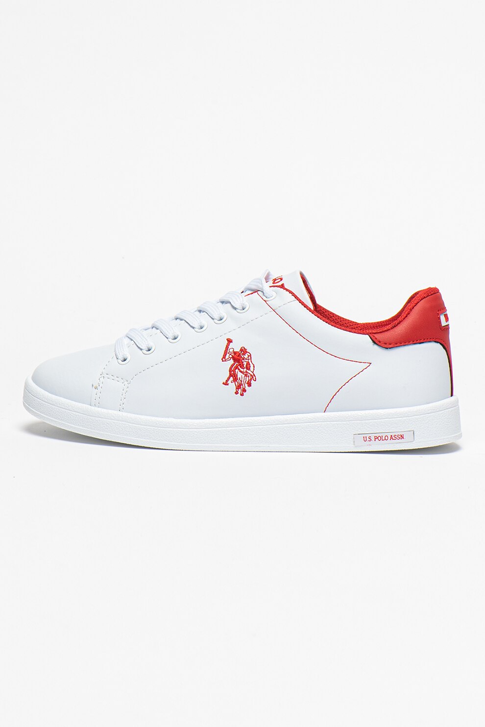 U.S. Polo Assn., Pantofi sport din piele ecologica cu garnituri contrastante Steve, Alb/Rosu