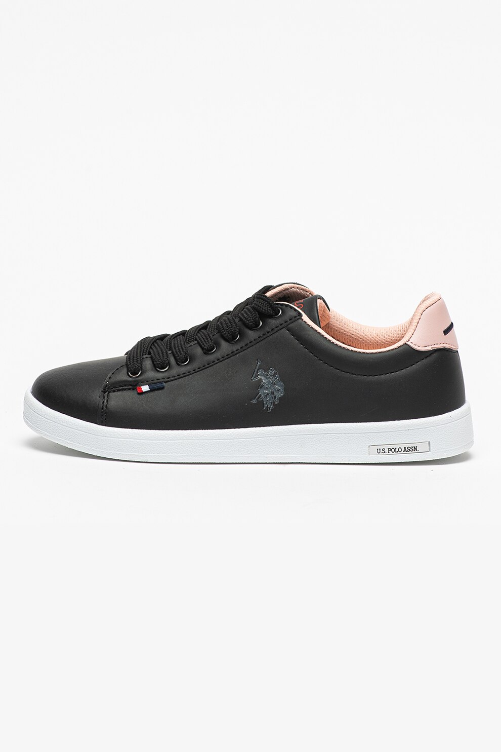 U.S. Polo Assn., Pantofi sport din piele ecologica Franco, Negru/Roz