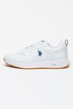 U.S. Polo Assn., Pantofi sport din piele ecologica cu detaliu logo Angel, Alb U.S. Polo Assn., Pantofi sport din piele ecologica cu detaliu logo Angel, Alb