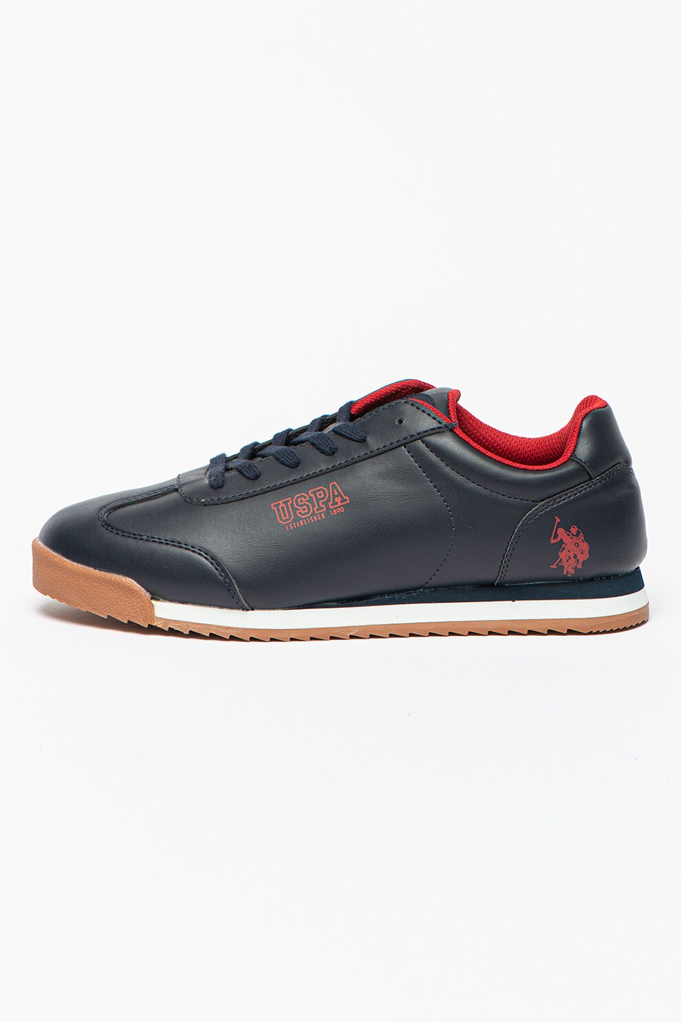 U.S. Polo Assn., Pantofi sport din piele ecologica cu logo contrastant Deep, Bleumarin inchis/Rosu
