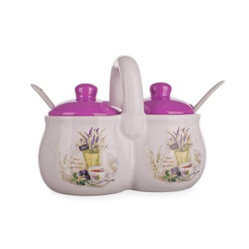 Set 2 borcane ceramica cu capac si lingurita Banquet lavanda 210 ml Set 2 borcane ceramica cu capac si lingurita Banquet lavanda 210 ml
