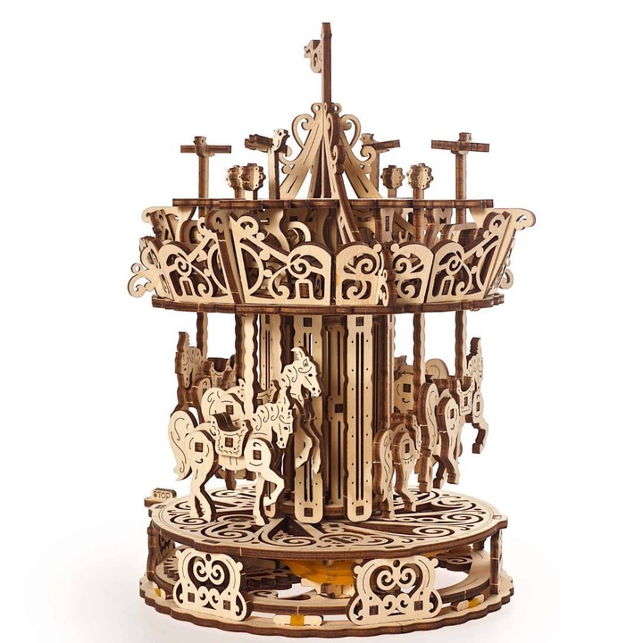 3D пъзел Ugears Въртележка, Механичен, 305 части, подарък за момиче