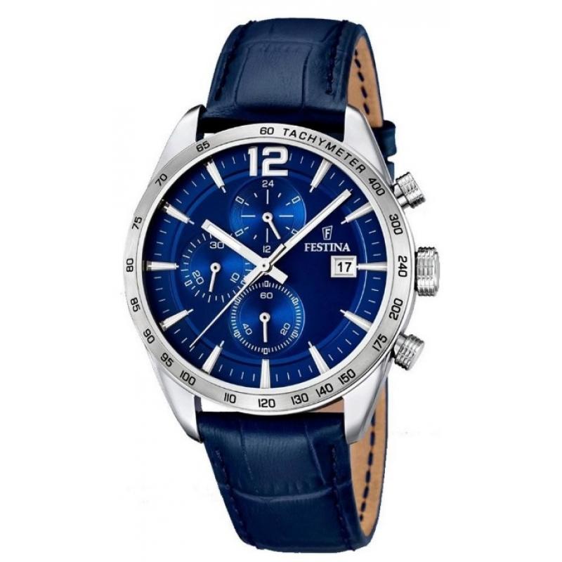 Ceas barbati Festina Chrono 16760/3, Otel inoxidabil/Piele, 5 ATM, Bleumarin