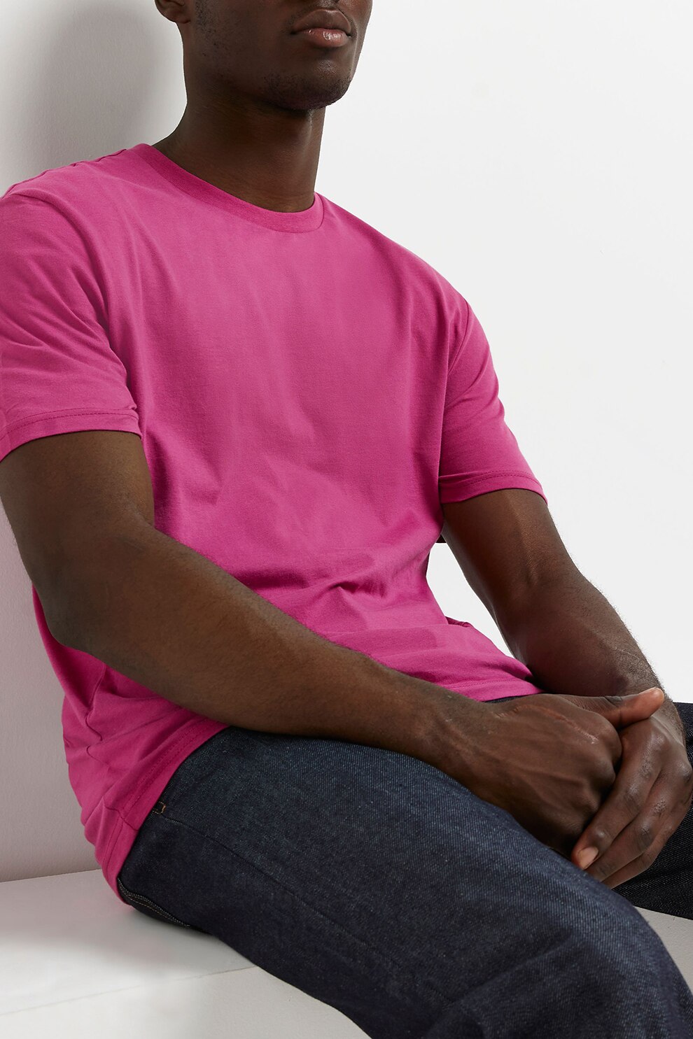 River Island, Tricou slim fit cu decolteu la baza gatului, Roz fandango