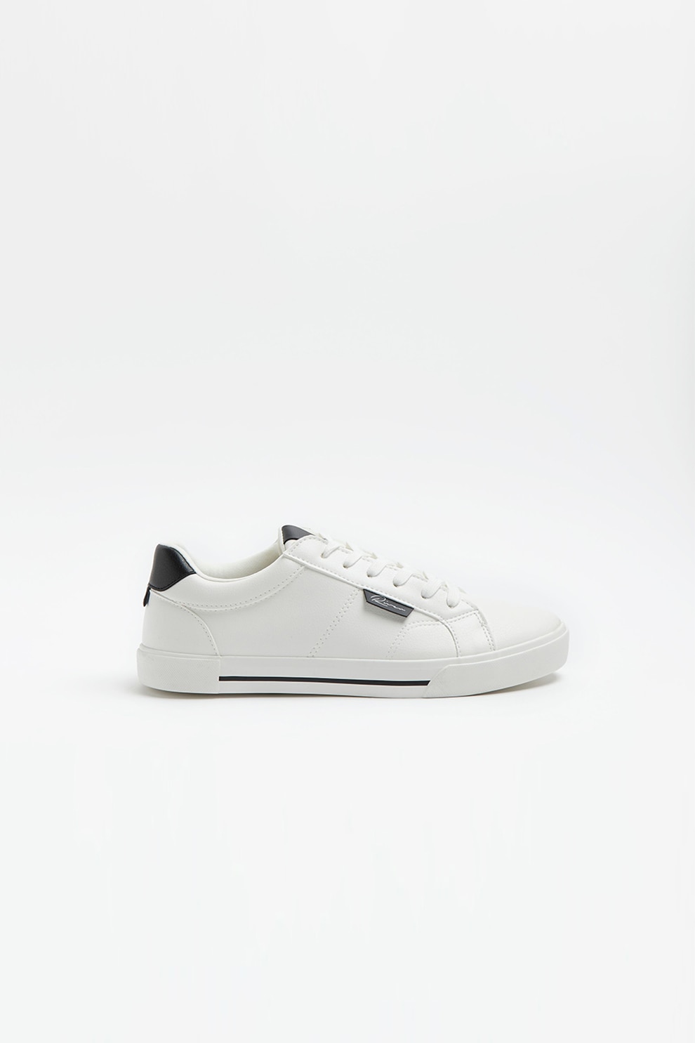 River Island, Pantofi sport de piele ecologica si detaliu logo, Alb