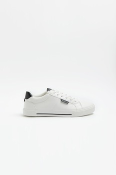 River Island, Pantofi sport de piele ecologica si detaliu logo, Alb River Island, Pantofi sport de piele ecologica si detaliu logo, Alb