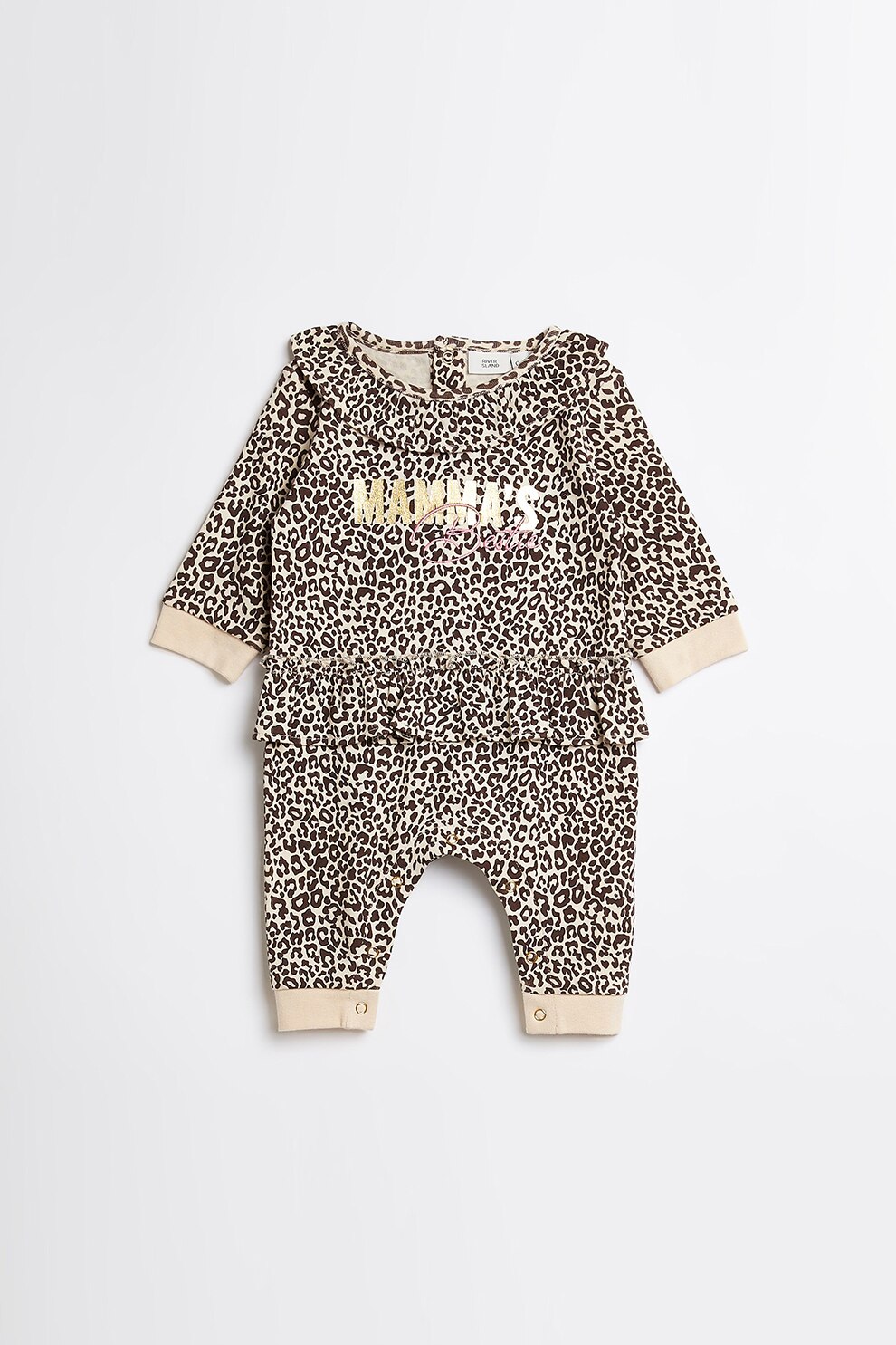River Island, Salopeta cu model animal print, Negru/Maro nisip