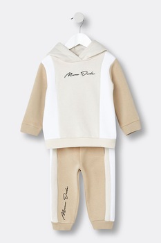 River Island, Hanorac din amestec de bumbac si pantaloni sport cu model colorblock, maro nisip, alb, maro camel River Island, Hanorac din amestec de bumbac si pantaloni sport cu model colorblock, maro nisip, alb, maro camel