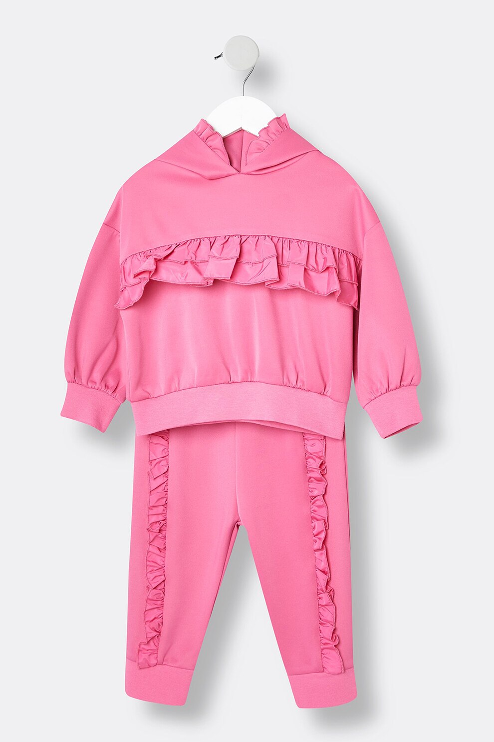 River Island, Hanorac si pantaloni sport cu detalii cu volane, Roz deschis