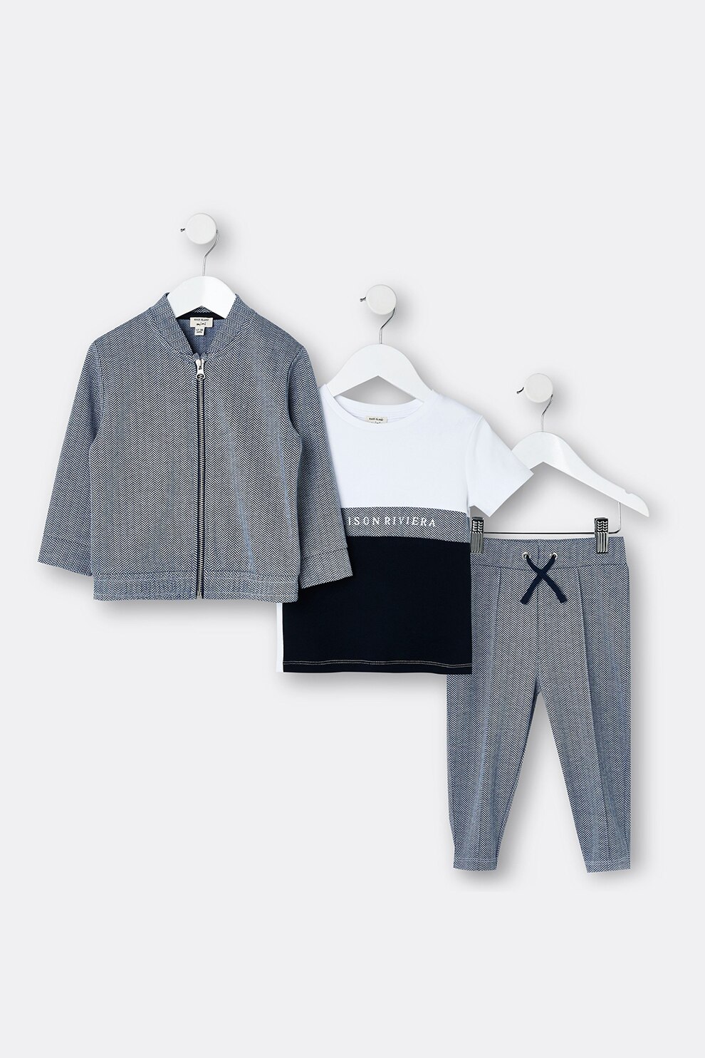 River Island, Set de imbracaminte - 3 piese, Albastru/Alb, 80 CM