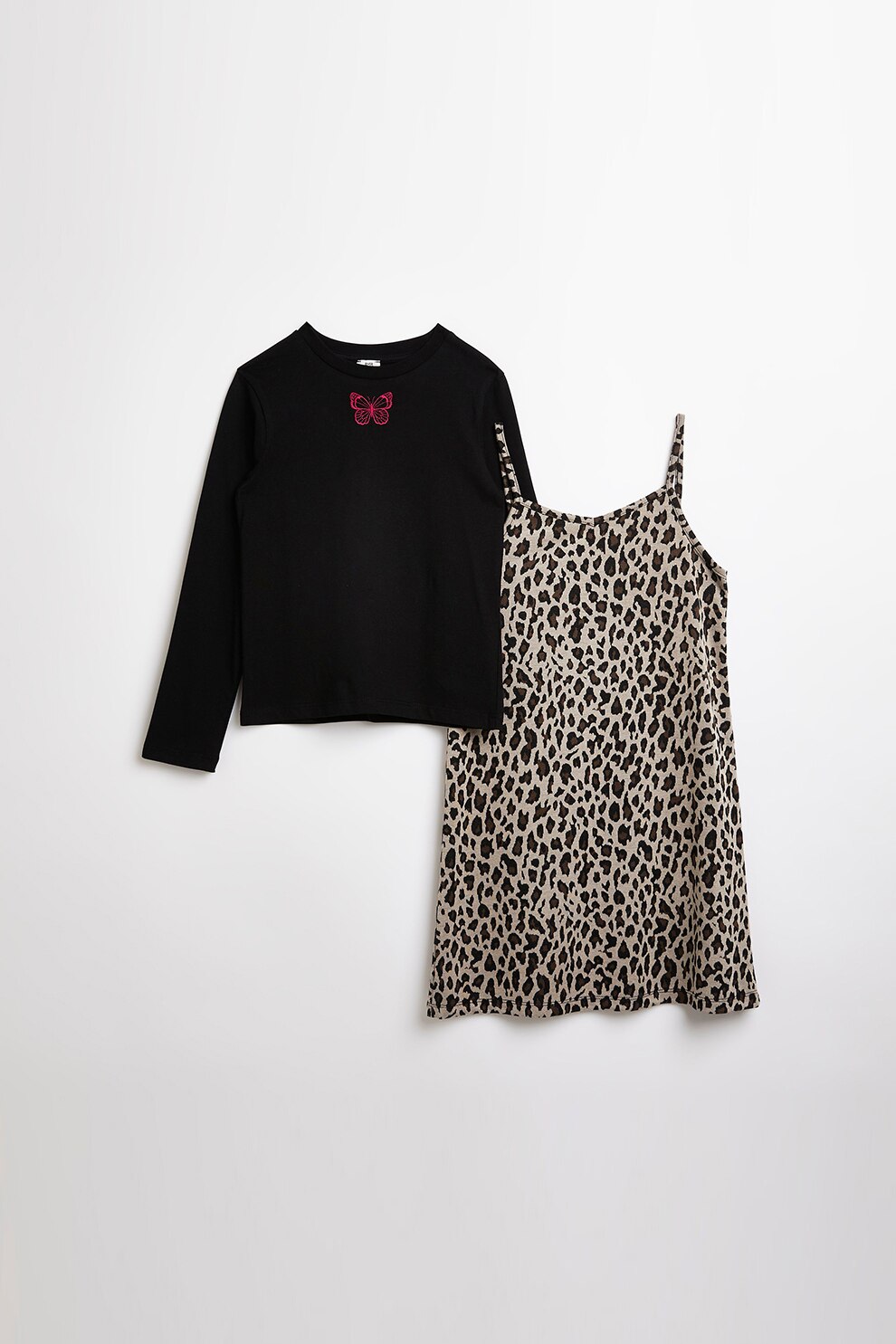 River Island, Set de bluza si top cu model, Negru/Maro nisip