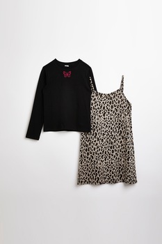 River Island, Set de bluza si top cu model, Negru/Maro nisip River Island, Set de bluza si top cu model, Negru/Maro nisip