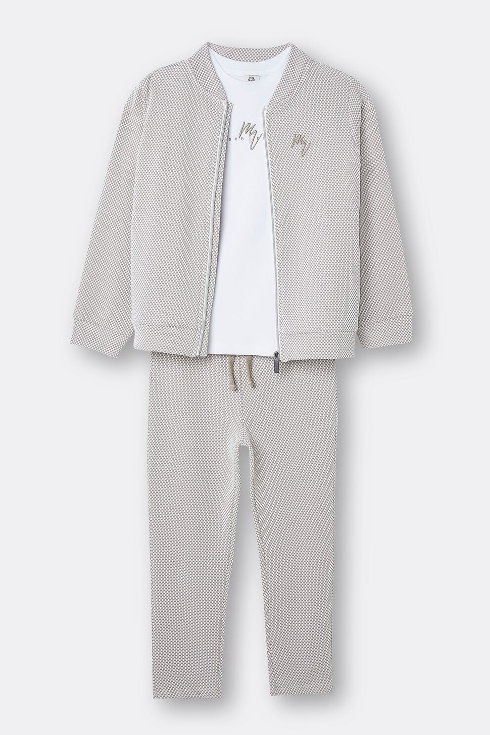 River Island, Set de imbracaminte in carouri - 3 piese, Gri/Alb