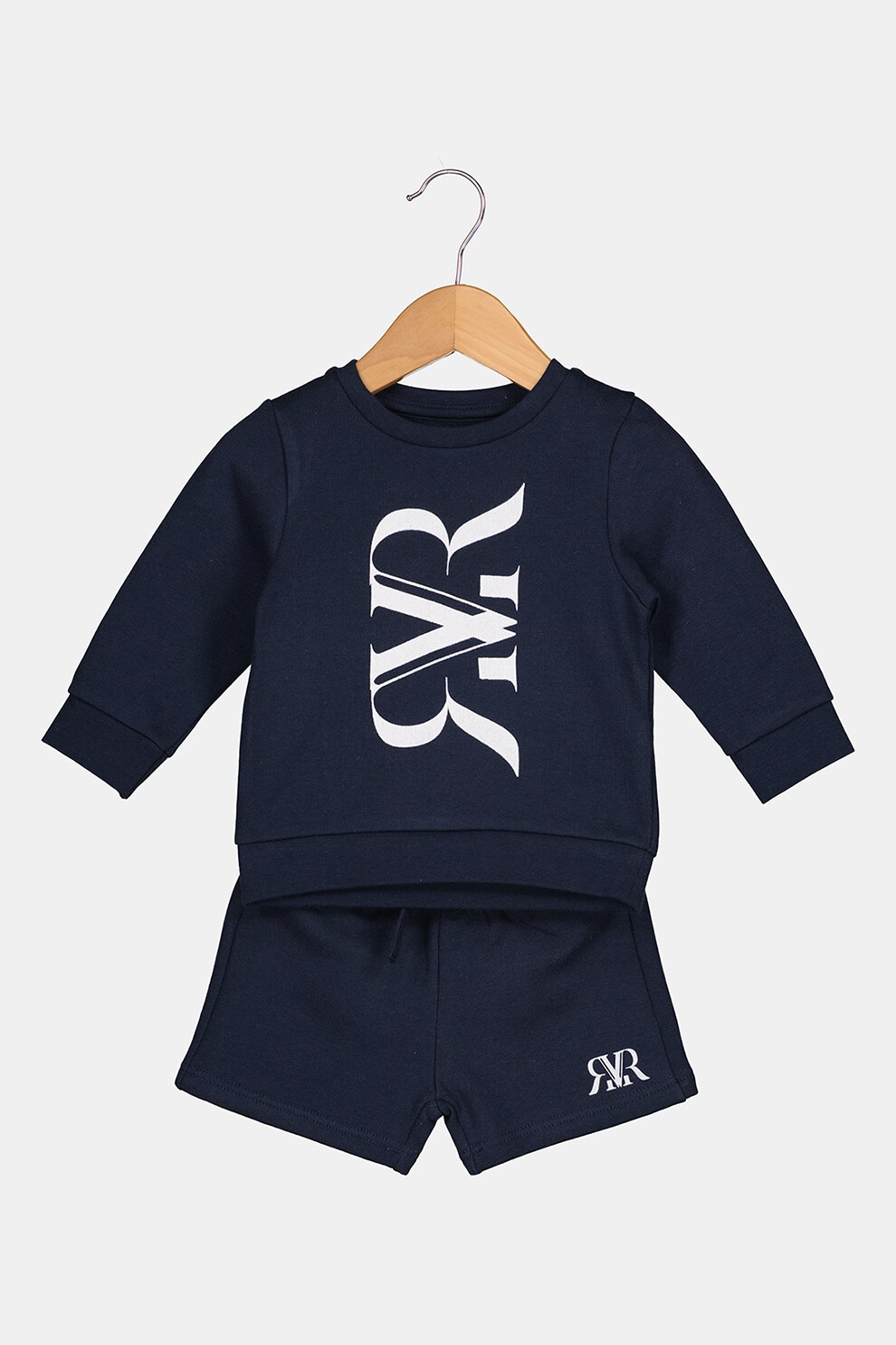 River Island, Set de bluza sport cu imprimeu logo si pantaloni scurti - 2 piese, Bleumarin